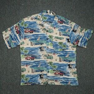 Disney Shirt Mens Extra Large Blue Lightweight Rayon Hawaiian Camp Mickey Mouse‎